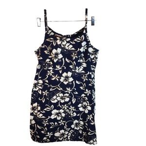 Hilo Hattie’s Women dress S knee length floral Hawaiian blue white adjustable
